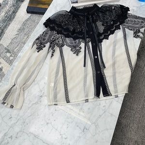 Shein blouse high neckline and lace overlay